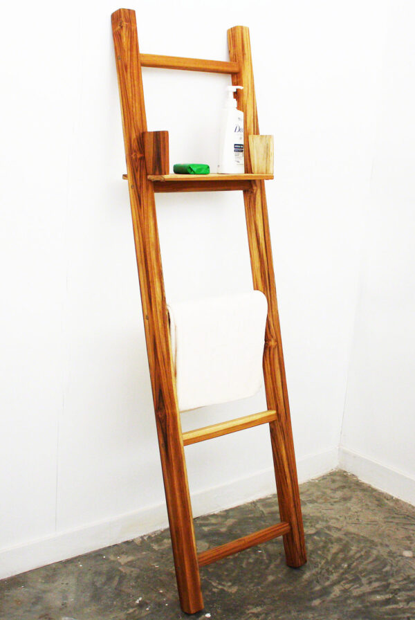 Haussmann® Teak Towel Ladder 18 x 64 in H with Adjustable Shelf